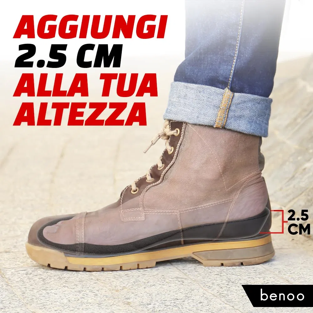 Solette rialzanti per uomo (+2,5 cm) – Tallonette regolabili, comode e ritagliabili per un aumento istantaneo dell'altezza. Rialzi per scarpe con inserti adattabili (43-45)