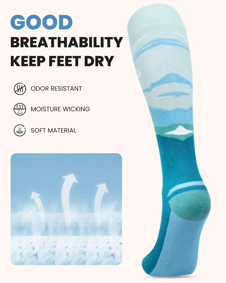 OutdoorMaster 2 Paia Calze da Sci per Donna, Calze Termiche Invernali da Snowboard Traspiranti Termico per Sport All'aria aperta con Sopra il Polpaccio Design/Polsini Antiscivolo