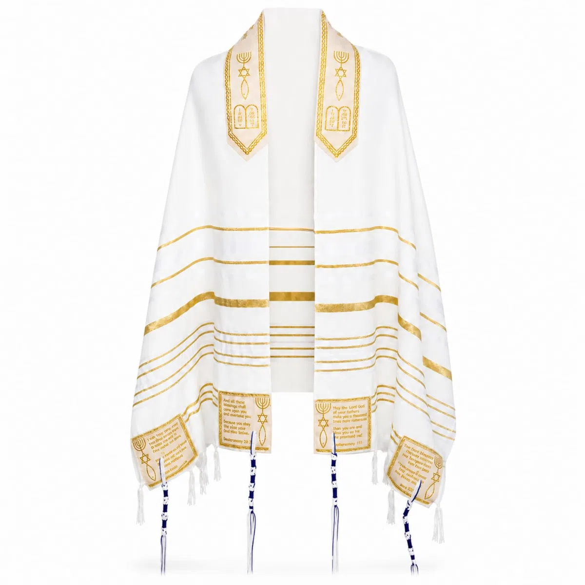 Tal-m-BS Scialle di Preghiera messianica Bianco Oro Unisex-Adulto