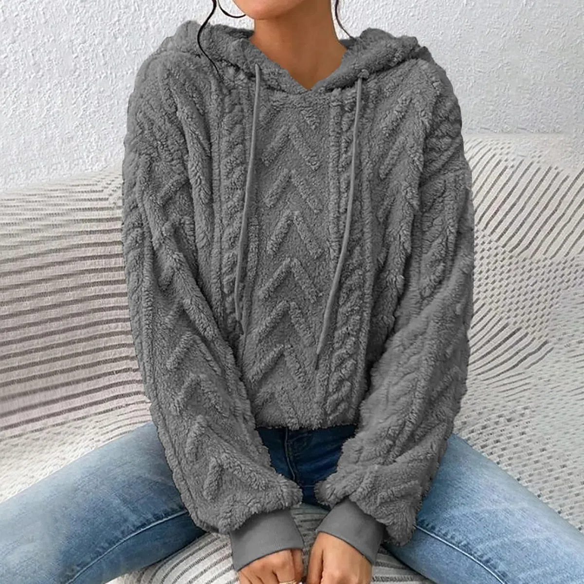 Cappotto Maglione a Maniche Lunghe in Ispessito con Cappuccio da Nuovo Solido Peluche impiombato Felpa Pastore Tedesco Felpa Estiva Donna Zip con Cappuccio E Zip Maglia Donna Felpata