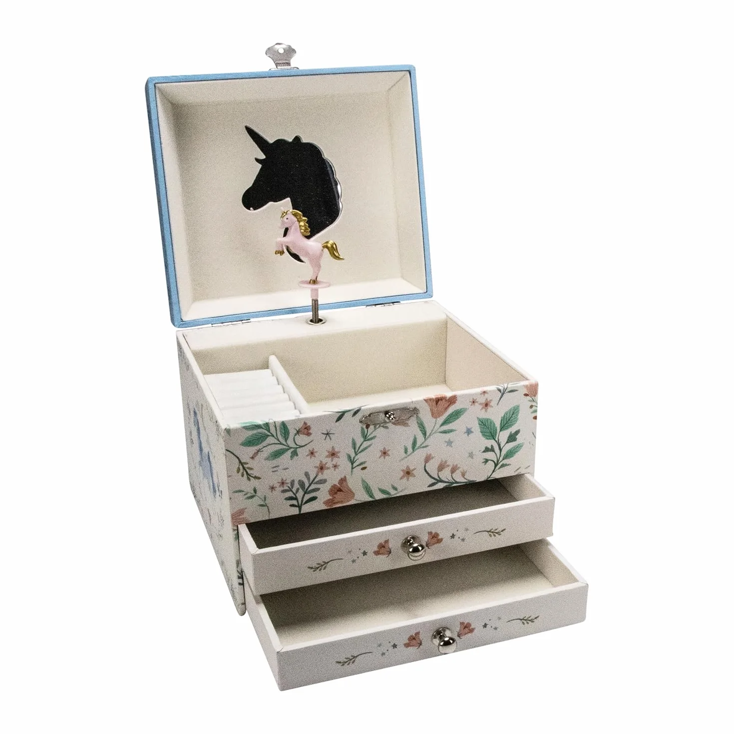 GICO Portagioie unicorno con due cassetti per ragazze carillon con musica, figura girevole e specchio, regalo di compleanno per ragazze – 92065