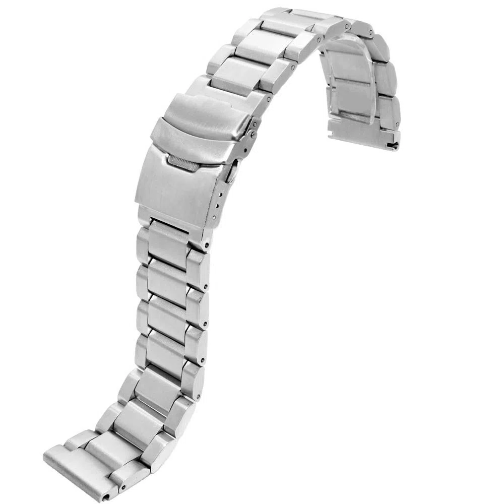 Cinturino di ricambio per orologio da polso, in acciaio inossidabile, opaco spazzolato, con doppia chiusura, per uomo e donna, 18 mm, 20 mm, 22 mm, 24 mm, nero, argento