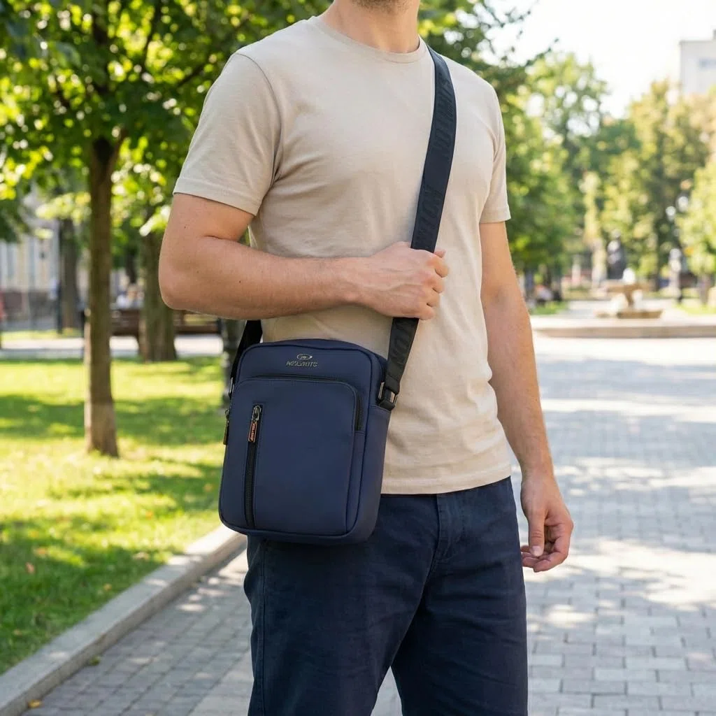 No Limits Borsello Uomo a Tracolla Regolabile, Impermeabile, Effetto Soft-Touch e Fodera Arancione, Multitasche con Zip