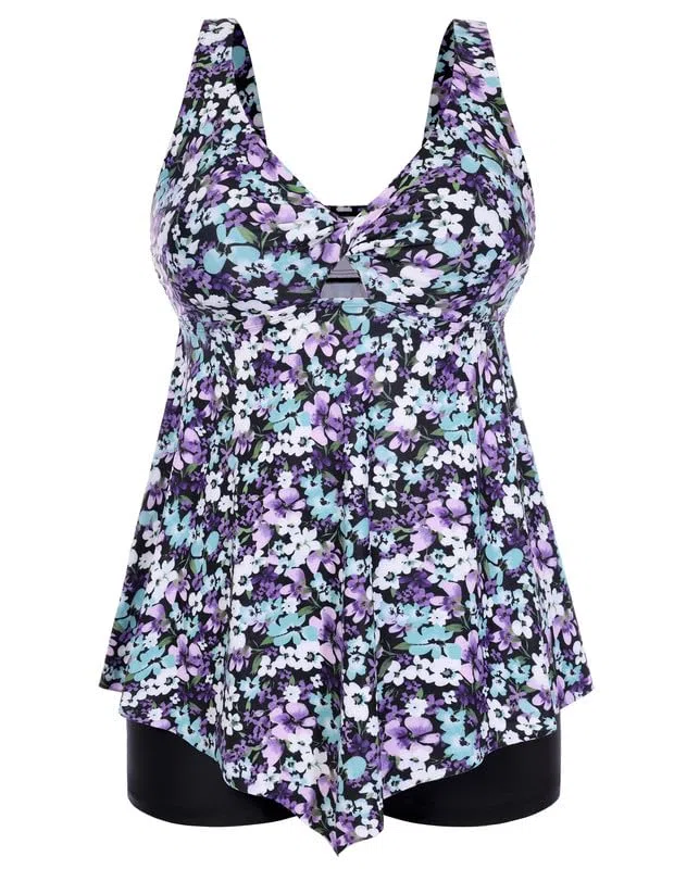 Hanna Nikole Tankini - Costume da bagno da donna, taglie grandi, 2 pezzi, con pantaloncini da bagno push up, costume da bagno regolabile, costume da bagno crossover