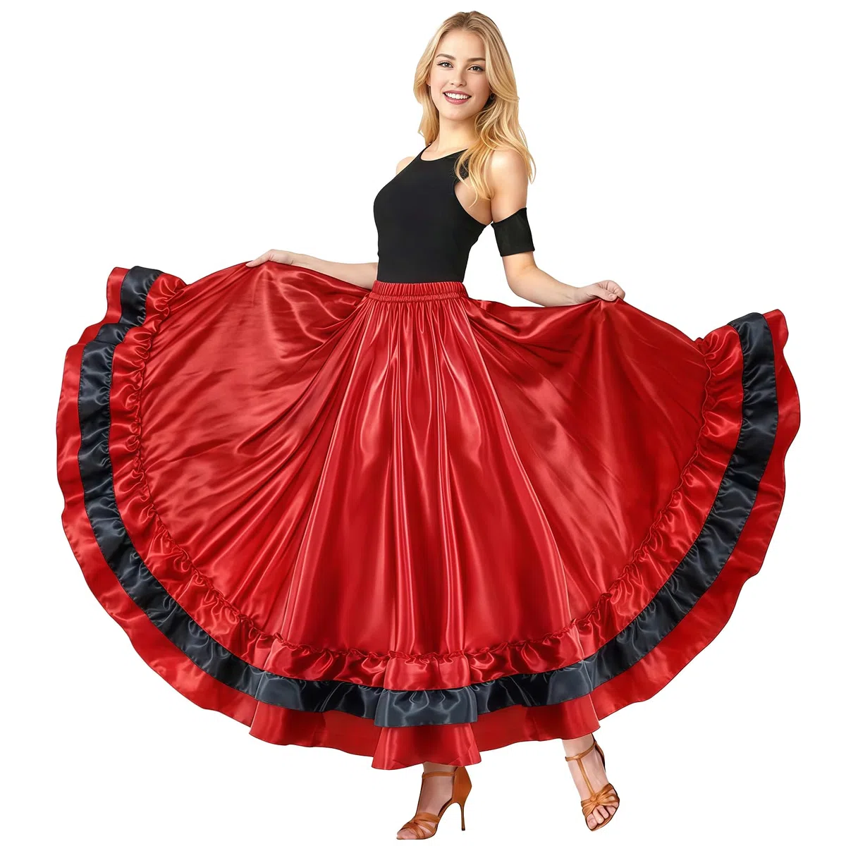 Baisdan Gonna da Donna per Danza del Ventre - Gonne Multistrato con Volant in Raso per Flamenco Spagnolo, Danza del Toro Spettacolo