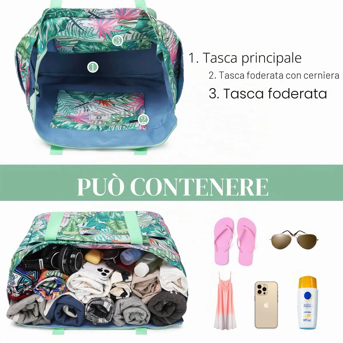Myhozee Borsa Mare Grande xxl Famiglia,Borsa da Spiaggia Donna con chiusura lampo borsa estiva da spiaggia impermeabile per piscina gite in spiaggia picnic viaggi