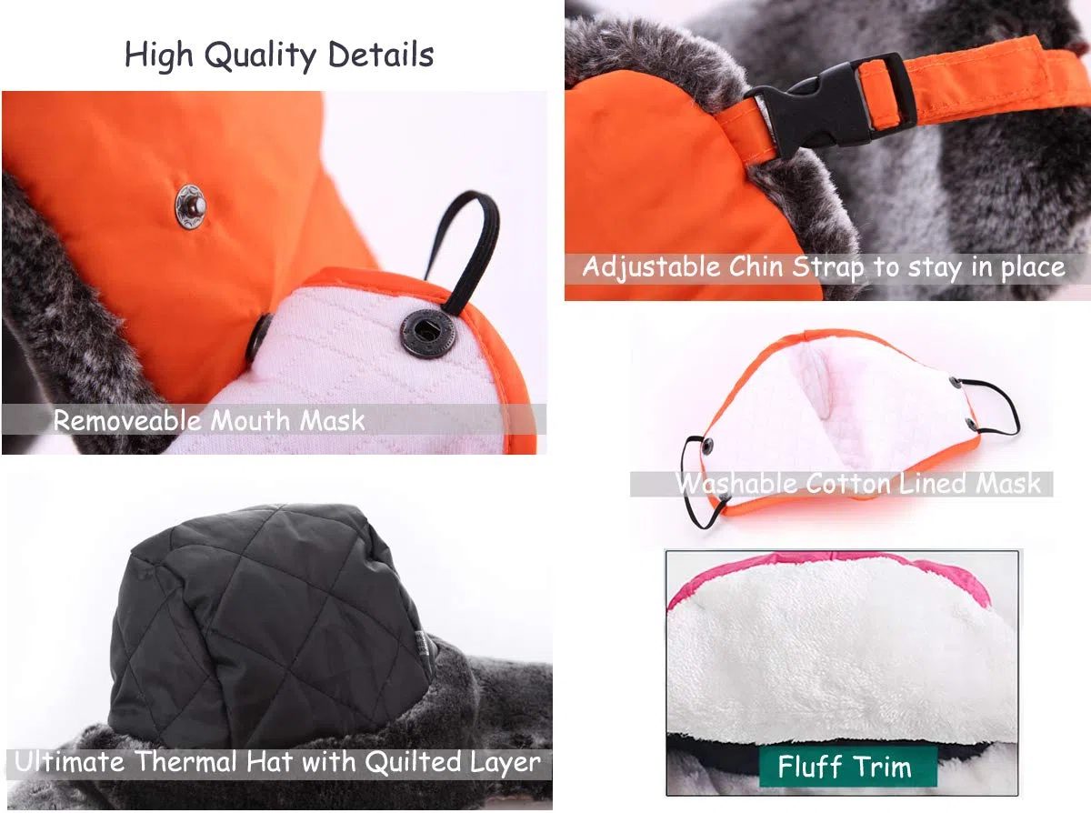 Cappello Invernale Unisex per Bambini dai 5 ai 15 Anni, Foderato in Pelliccia Termica con Aletta per Le Orecchie, Antivento, Copertura per la Bocca, Neve, Sci, Snowboard, Bomber, Bambino, Nero