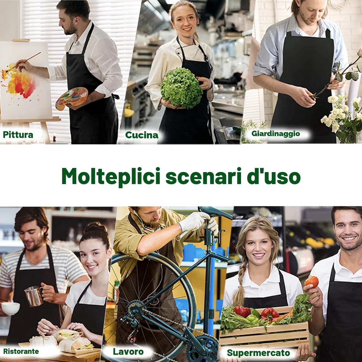 5 Pezzi Bianco Nero Grembiuli, Cuoco Grembiuli per Uomo e Donna, Cucina Grembiuli da Lavoro, Professionali Grembiuli