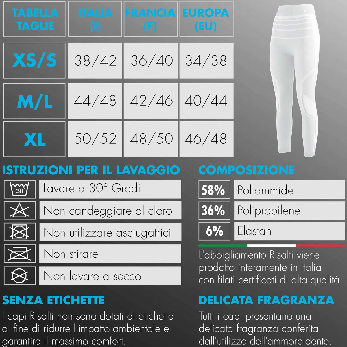 Risalti Pantaloni Termici Uomo Donna Extreme Unisex - Leggins Termici Donna Invernali, Abbigliamento Termico Uomo - Tecnico Traspirante, Elasticizzato Senza Cuciture - Made in Italy
