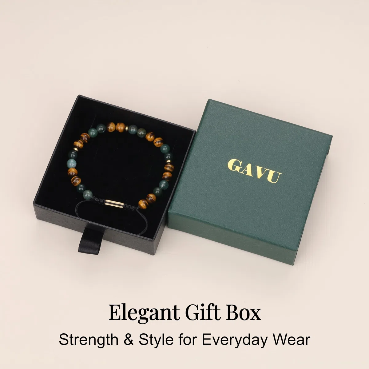 GAVU Bracciale da Uomo in Pietre Naturali, Bracciale Occhio di Tigre da Uomo Regolabile