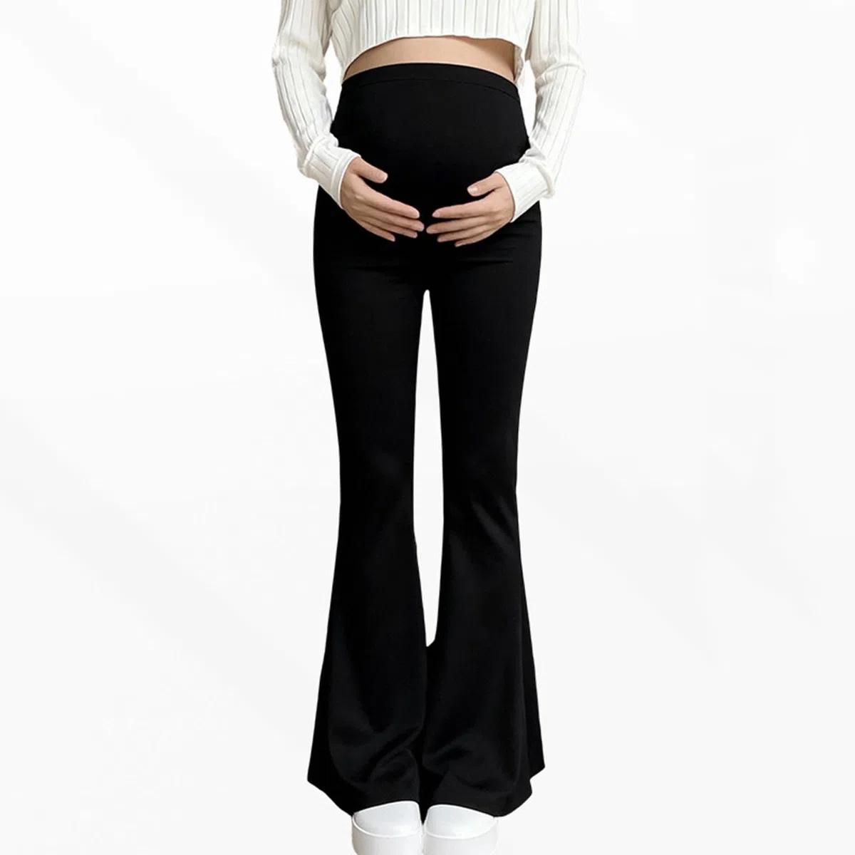Leggings Premaman Donna a Vita Alta,Morbidi Elasticizzati Pantaloni a Zampa Supporto Addominale Leggins, Gravidanza Pantalone Confortevole Pants Casual Abbigliamento Leggings da Yoga