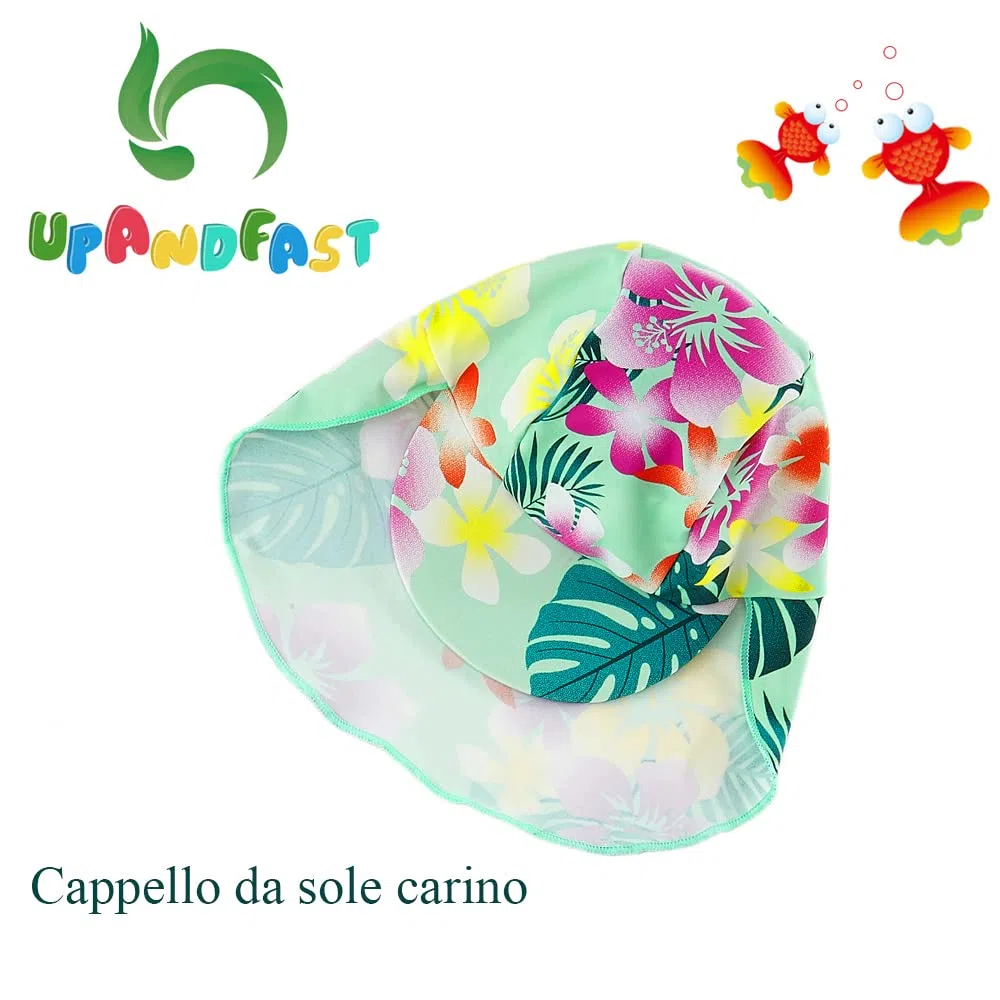 upandfast Costume da Bagno Intero per Neonate con Cerniera e Cappello da Sole UPF 50+