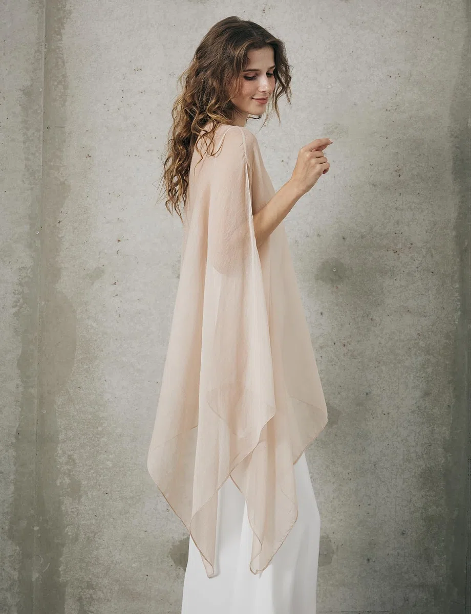 BEAUTELICATE Stola Elegante Donna Cerimonia Elegante Trasparente Crepe Coprispalle Leggera Poncho Cape per Matrimonio Abito da Sera