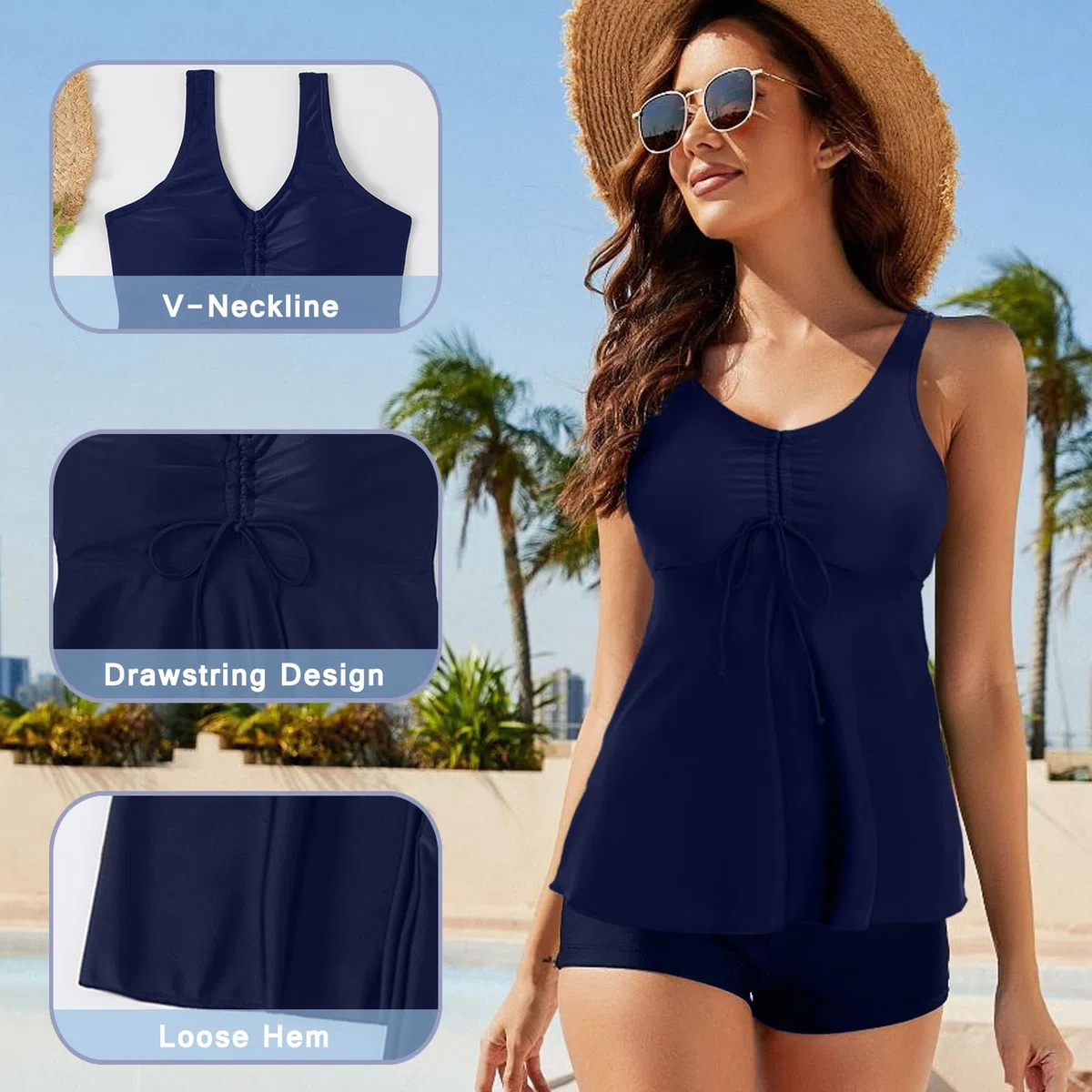 Costume da Bagno Donna Due Pezzi Tankini Donna Mare Push up Canottiera e Pantaloncini da Bagno Vita Alta Costumi Bikini per Mare Spiaggia Piscina