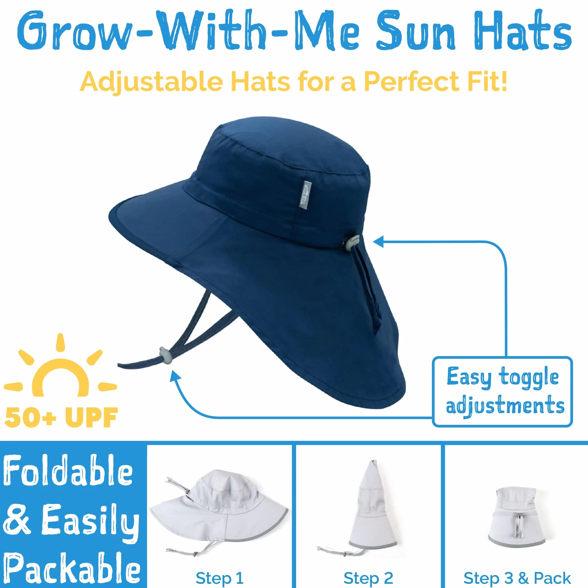 Jan & Jul Grow-with-Me Cappello da Sole in Cotone con Tesa Grande, per Neonati e Bambini