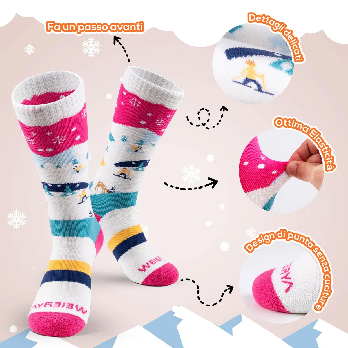 Calzini da sci in lana per bambini, calzini termici da neve, sci snowboard, per bambini e ragazze, 3 Paia