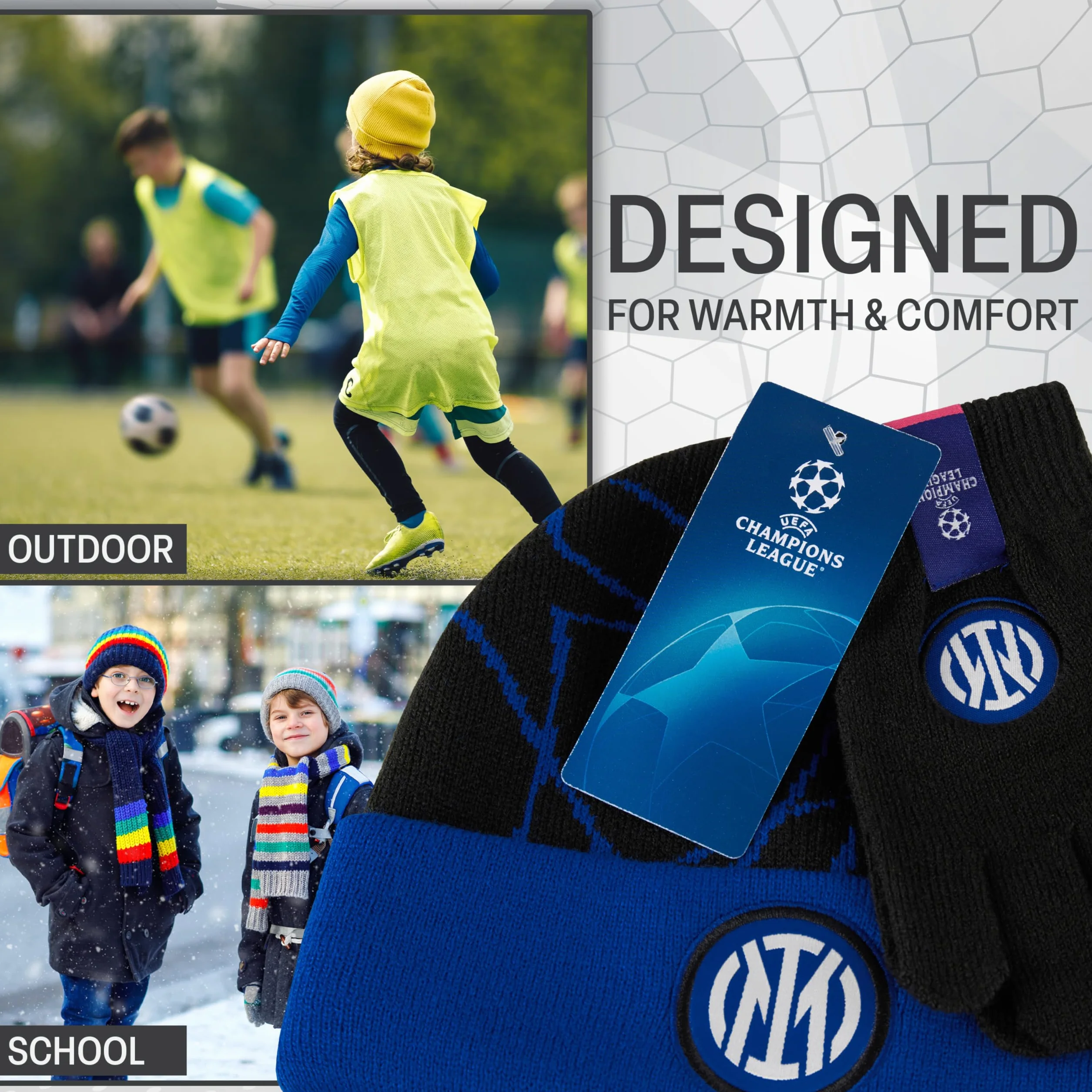 Inter Milan F.C. Cappello Invernale e Guanti Bambino Adolescenti, Regalo Ragazzo