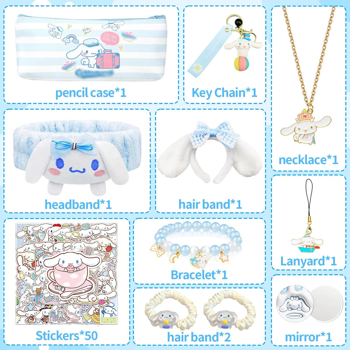 Collana Cinamorol, Sanrio Collana, Cinamorol Braccialetto, Portachiavi Cinamorol, Cerchietto Cinamorol Fascia Di Peluche Dei Cartoni Animati Accessori per Ragazze Compleann