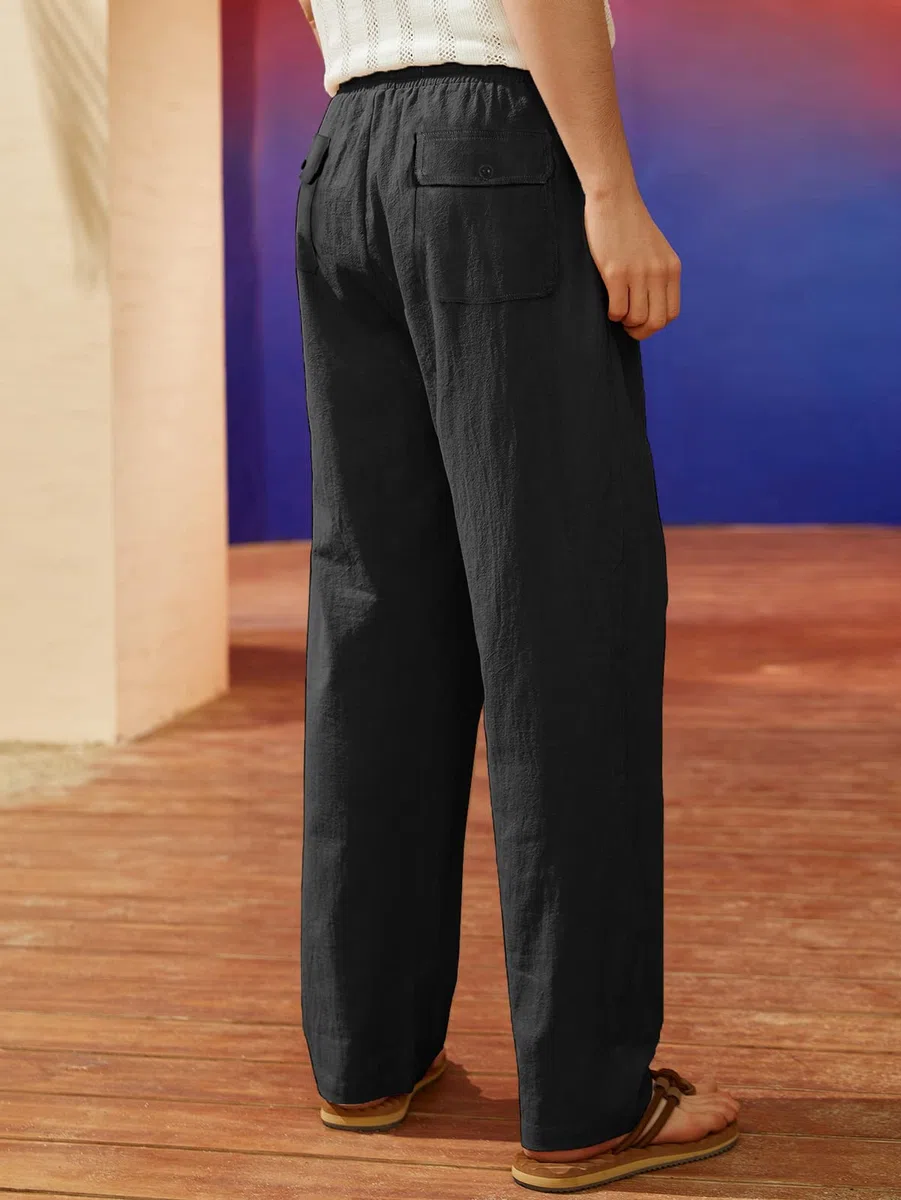 heekpek Pantaloni Uomo Lino e Cotone Pantaloni Lunghi Dritti da Uomo Estivi Leggeri e Traspiranti Casual Pantalone Lino Uomo con Comodo Cordoncino