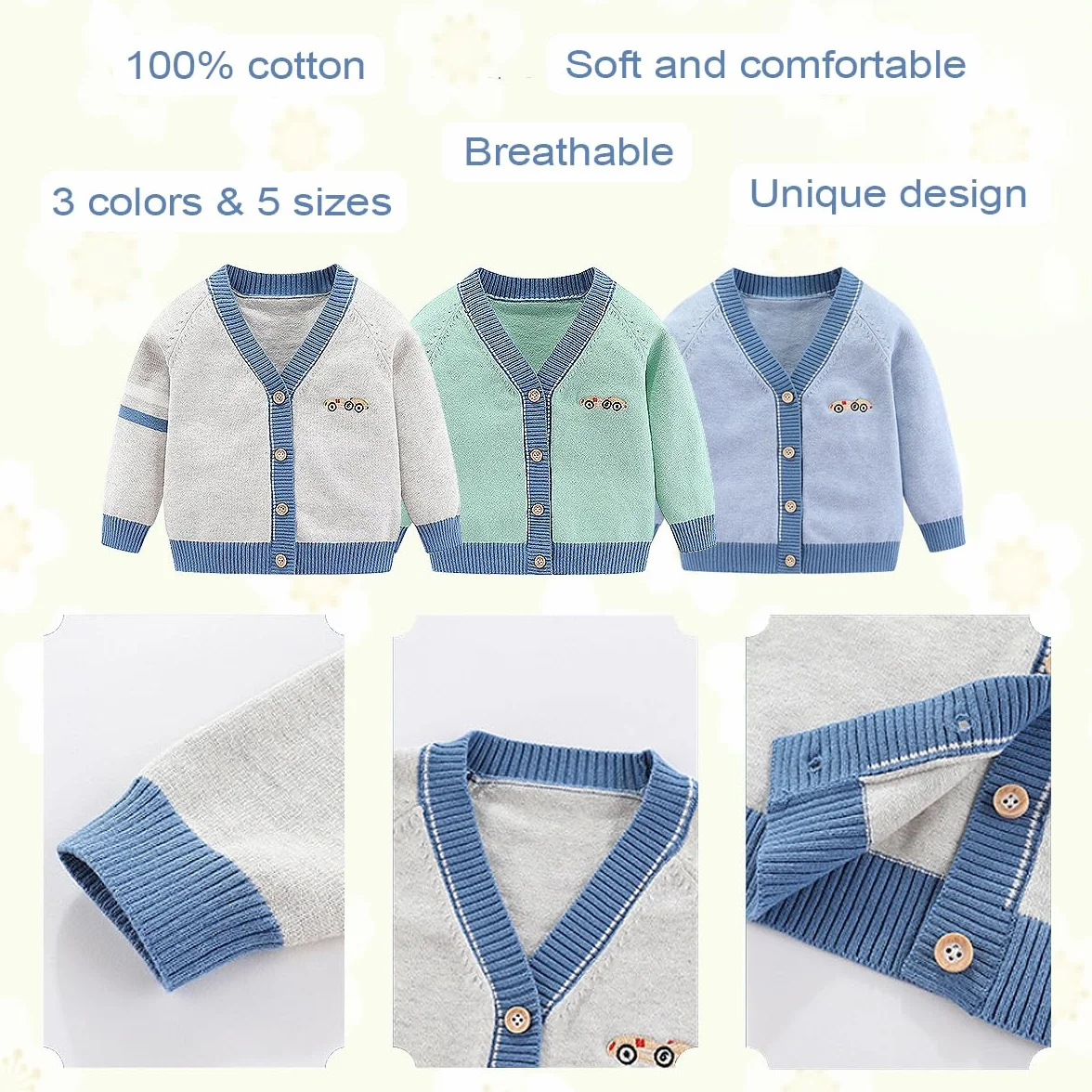 Bambino Ragazzo Cardigan Maglione in Cotone con Scollo a V per Bambini Giacca a Maniche Lunghe da Bambino in Maglia con Bottoni per l'Autunno Inverno
