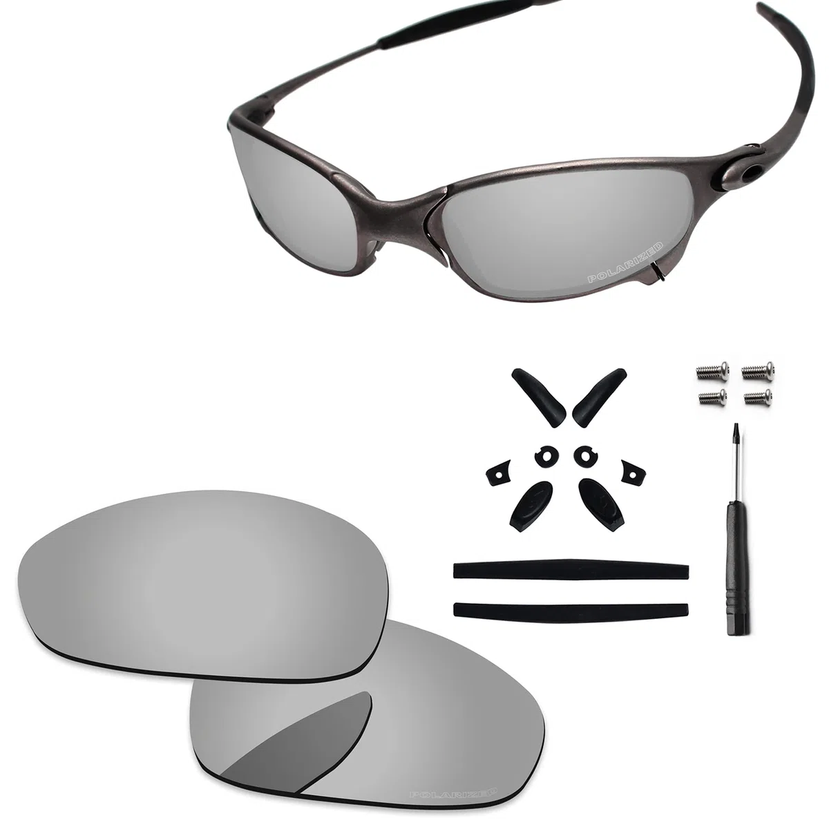 Sostituzione lenti & Kit gomma per Oakley Juliet, Argento cromato - Polarizzato, Taglia unica