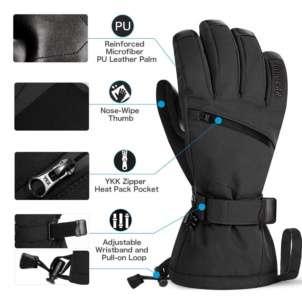 Unigear Guanti da sci per uomo e donna, impermeabili e antiscivolo, per sci, snowboard, pattinaggio su ghiaccio, escursionismo
