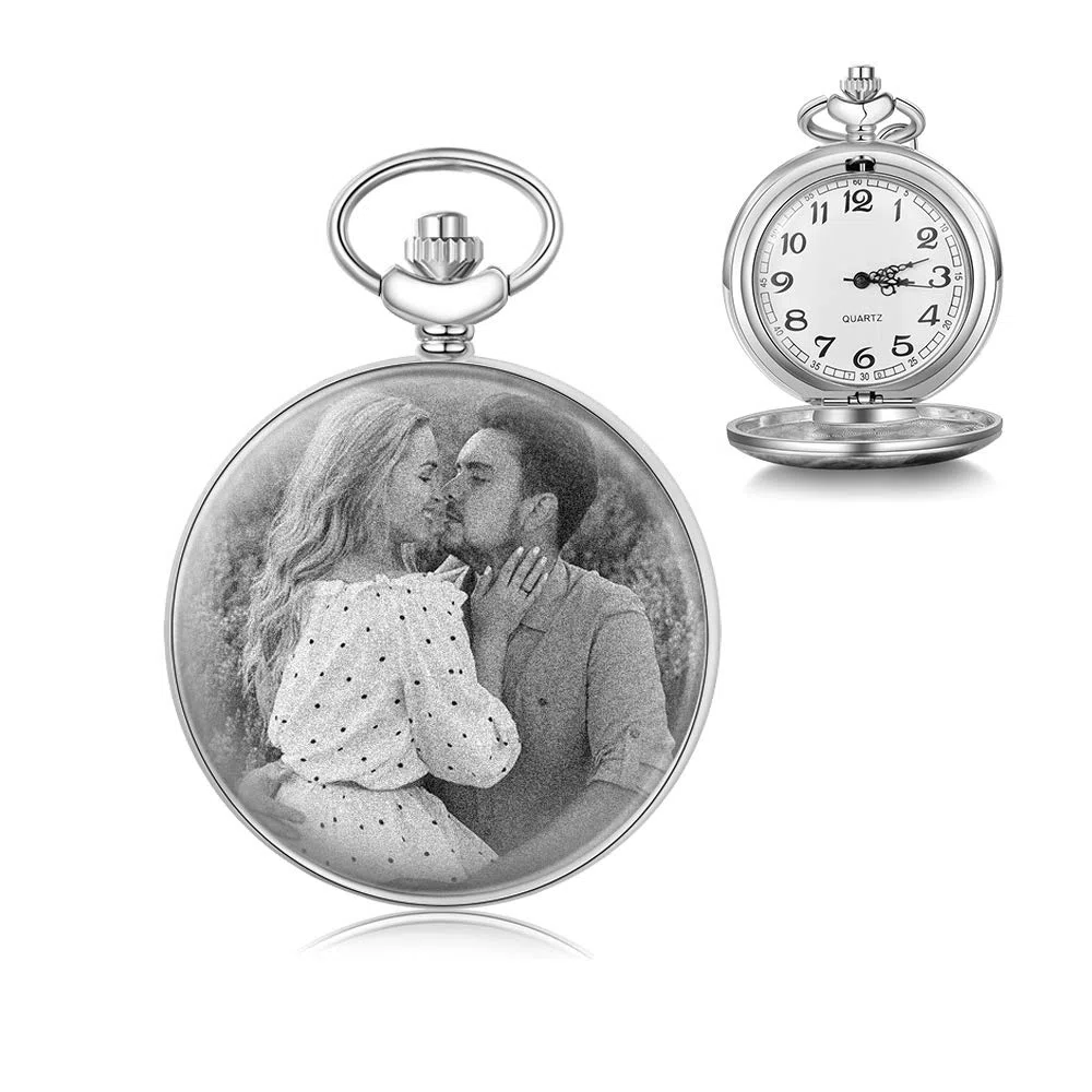 jewel Orologio Tasca Personalizzato con Foto e Testo Incisione Orologio da Tasca Vintage Liscio Orologio Classico per Uomo Donna Regalo per Compleanno Anniversario Festa del papà