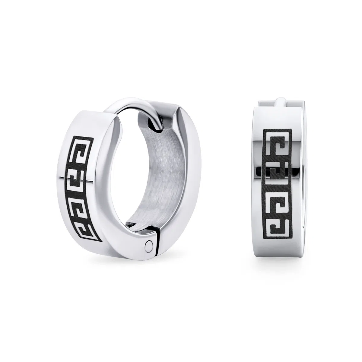 Gioielli Unisex Per Motociclisti Orecchini A Cerchio Kpop Huggie Con Motivo Geometrico A Tasti Greci Per Uomini Donne Adolescenti In Acciaio Inox