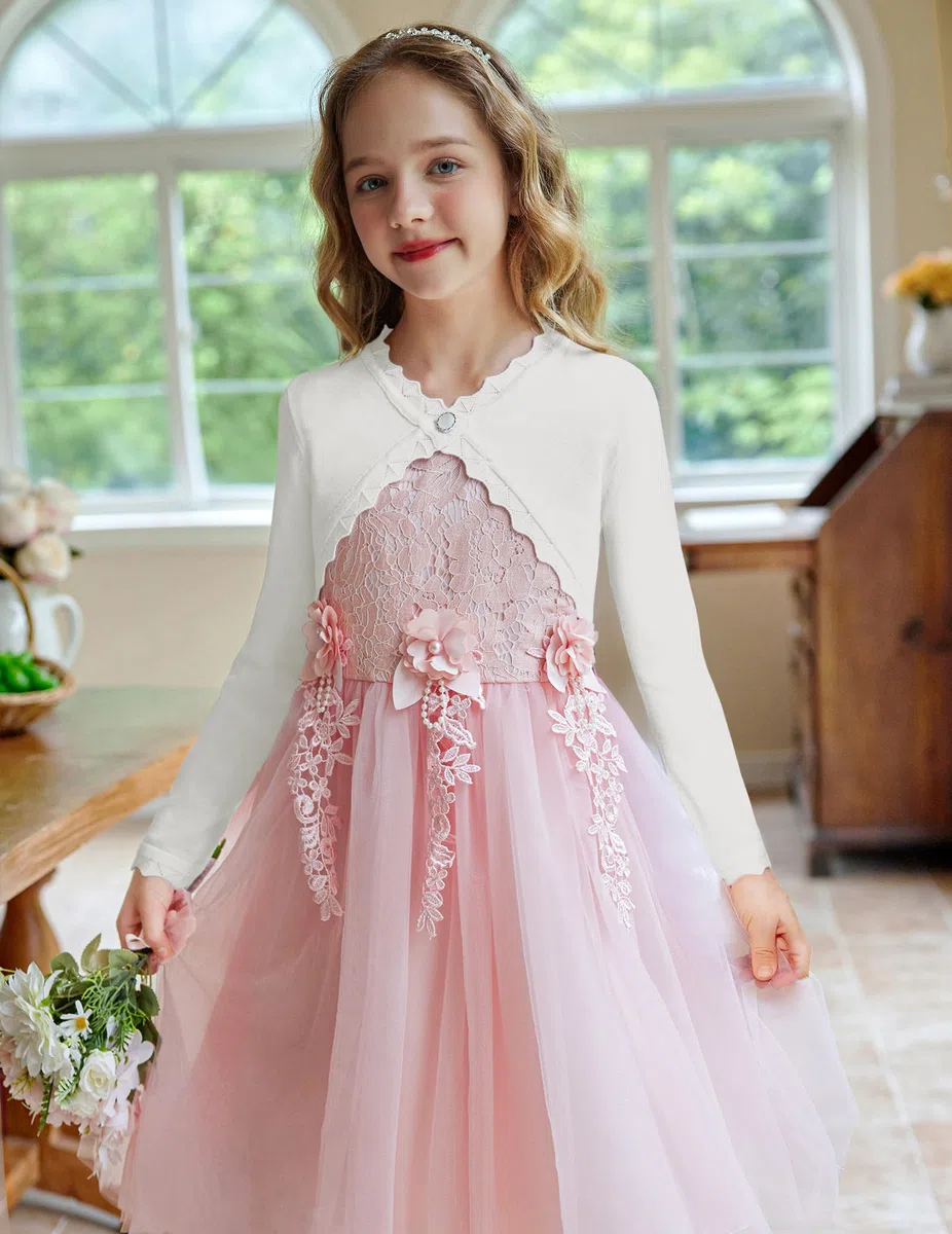 trudge Ragazze Bolero Giacca Cardigan a Maniche Lunghe Coprispalle per Bambini Elegante Giacca a Spalla Festiva Cardigan Corto Primaverile con Bottoni