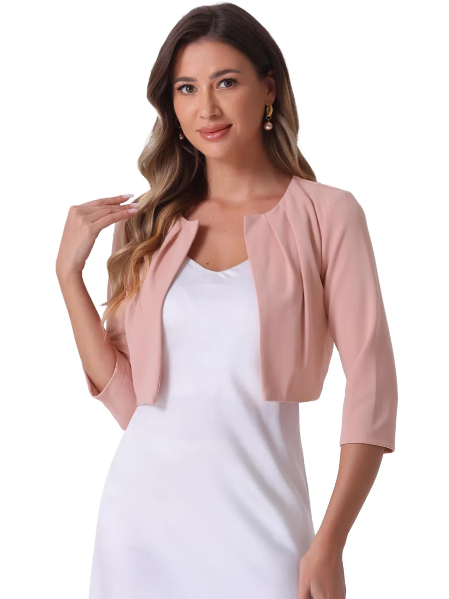 Allegra K Donna Top con Coprispalle con Maniche A 3/4 per Cardigan Corto Aperto sul Davanti con Pieghe Senza Colletto