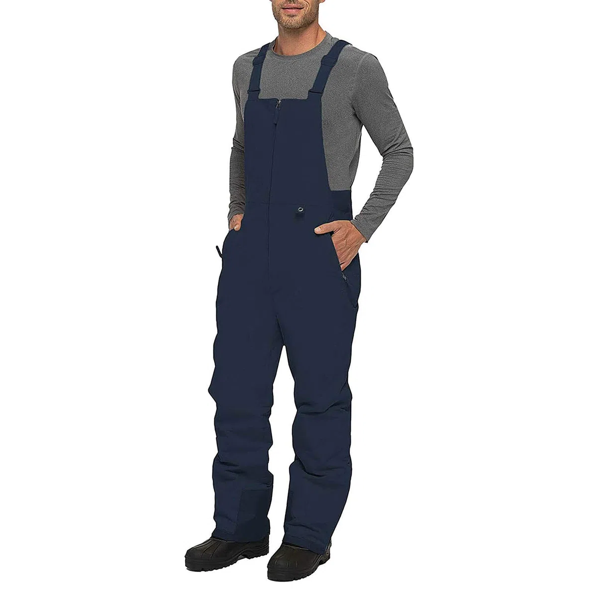 Tuta da uomo, invernale, calda, salopette da uomo, impermeabili, spesse, antivento, con chiusura lampo e tasca, pantaloni da neve, tinta unita, con calda imbottitura