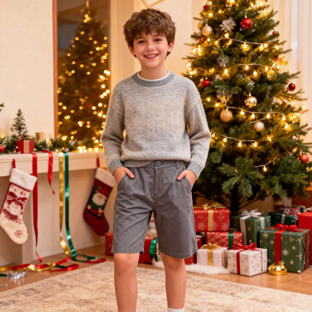 BIENZOE Ragazzi Cotone Divise Scolastiche Piatto Anteriore K?per Bermuda Shorts