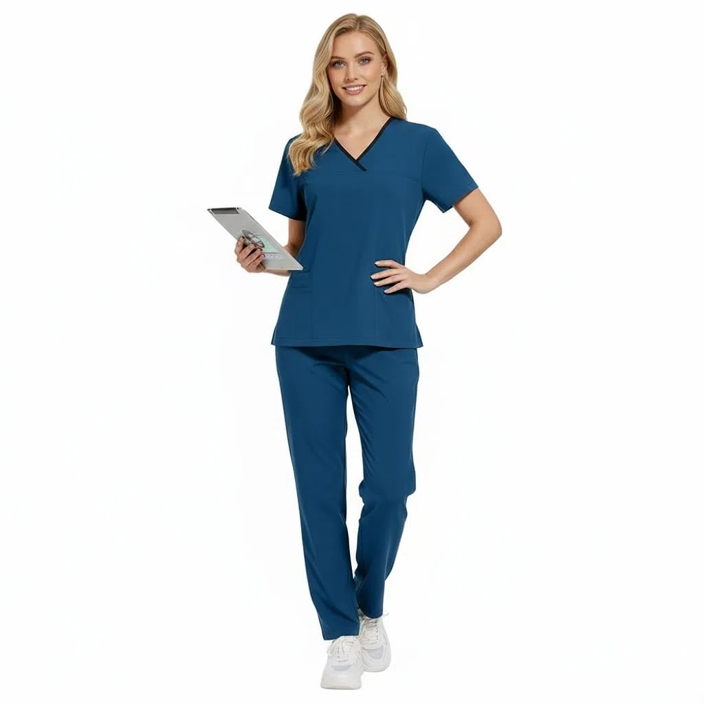 Scrub per le donne Split Suit V-Top e pantaloni da jogging con quattro tasche colore puro asciugatura rapida medica infermieristica uniforme DK51