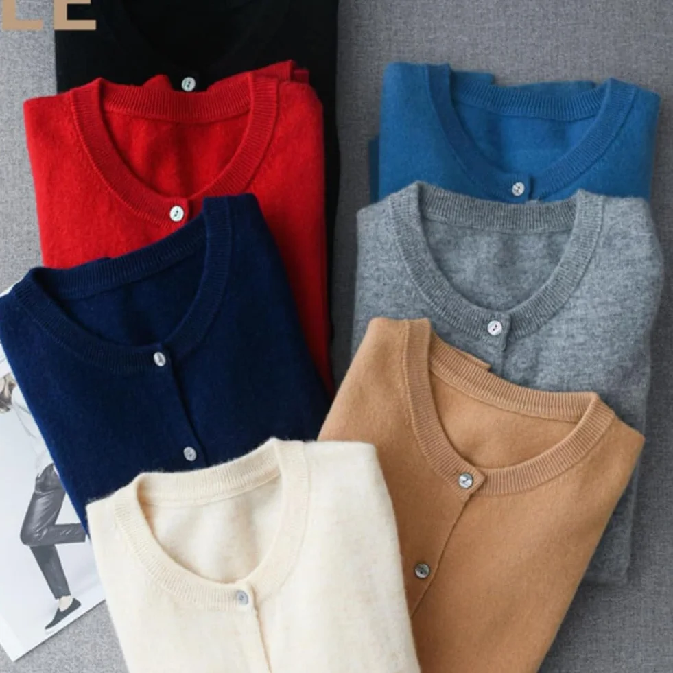 DJFOG Cardigan in cashmere da donna, cardigan a maniche lunghe con bottoni frontali in cashmere 2024, maglioni elastici in maglia morbida e calda