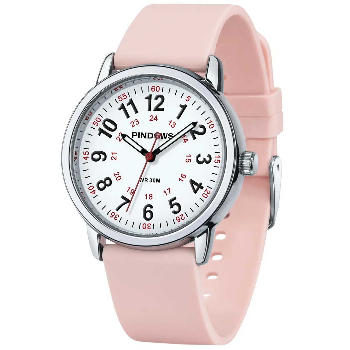 PINDOWS Orologi da polso analogici al quarzo da donna con cinturino in silicone per ragazze, signore, studentesse, facili da leggere, impermeabili.