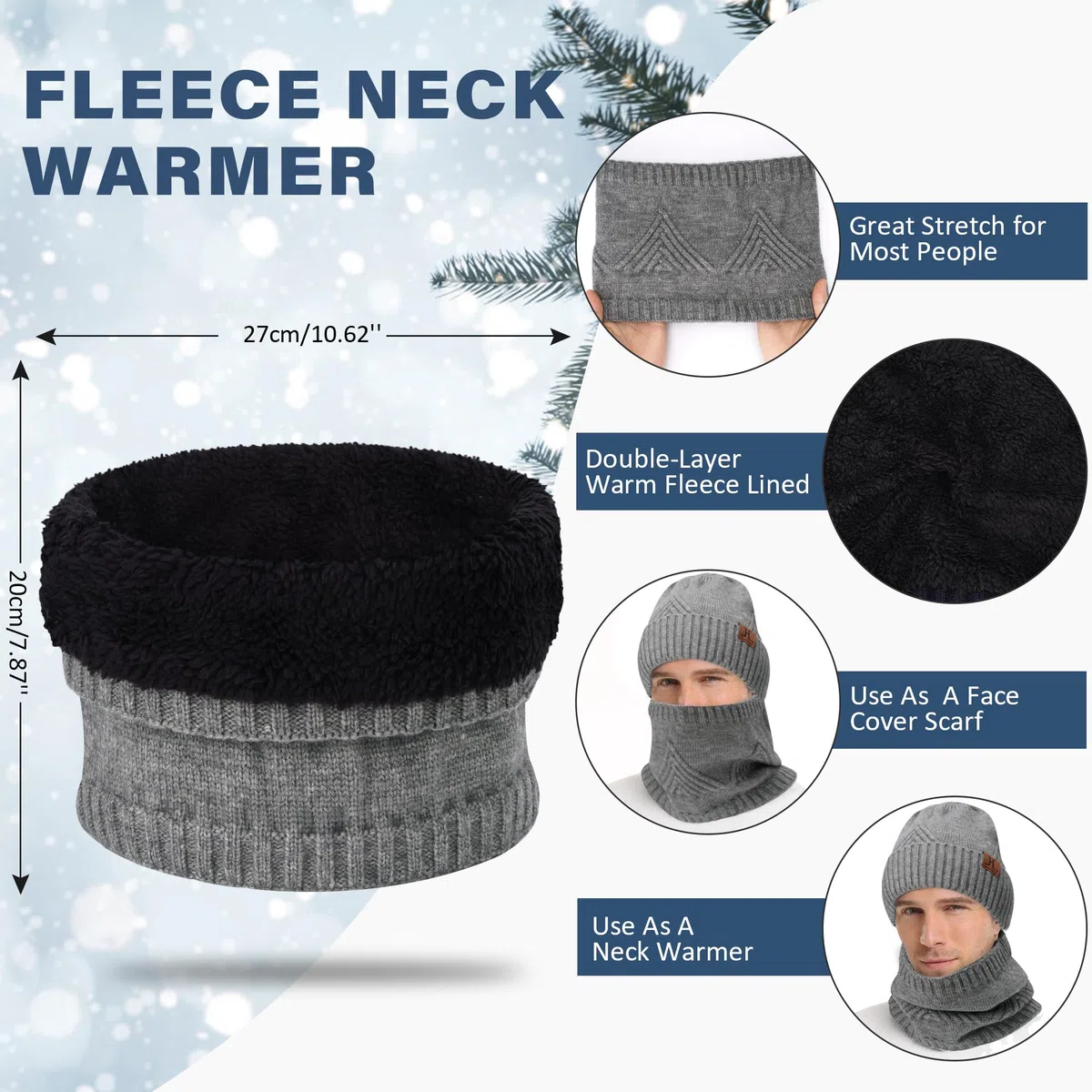 Uomo Invernale Termici Berretto Cappello Sciarpa Scaldacollo Touch Screen Guanti Set con Fodera in Pile
