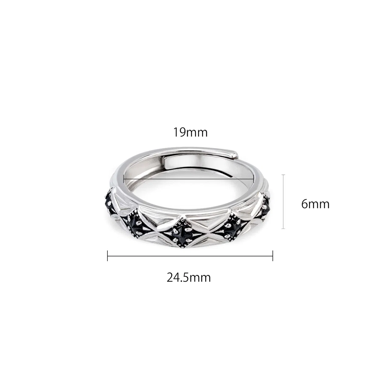 Anello Uomo in Argento Regolabile con Spinelle Nero unisex Anello per Adatti a Donna e Uomo Semplice ed Elegante