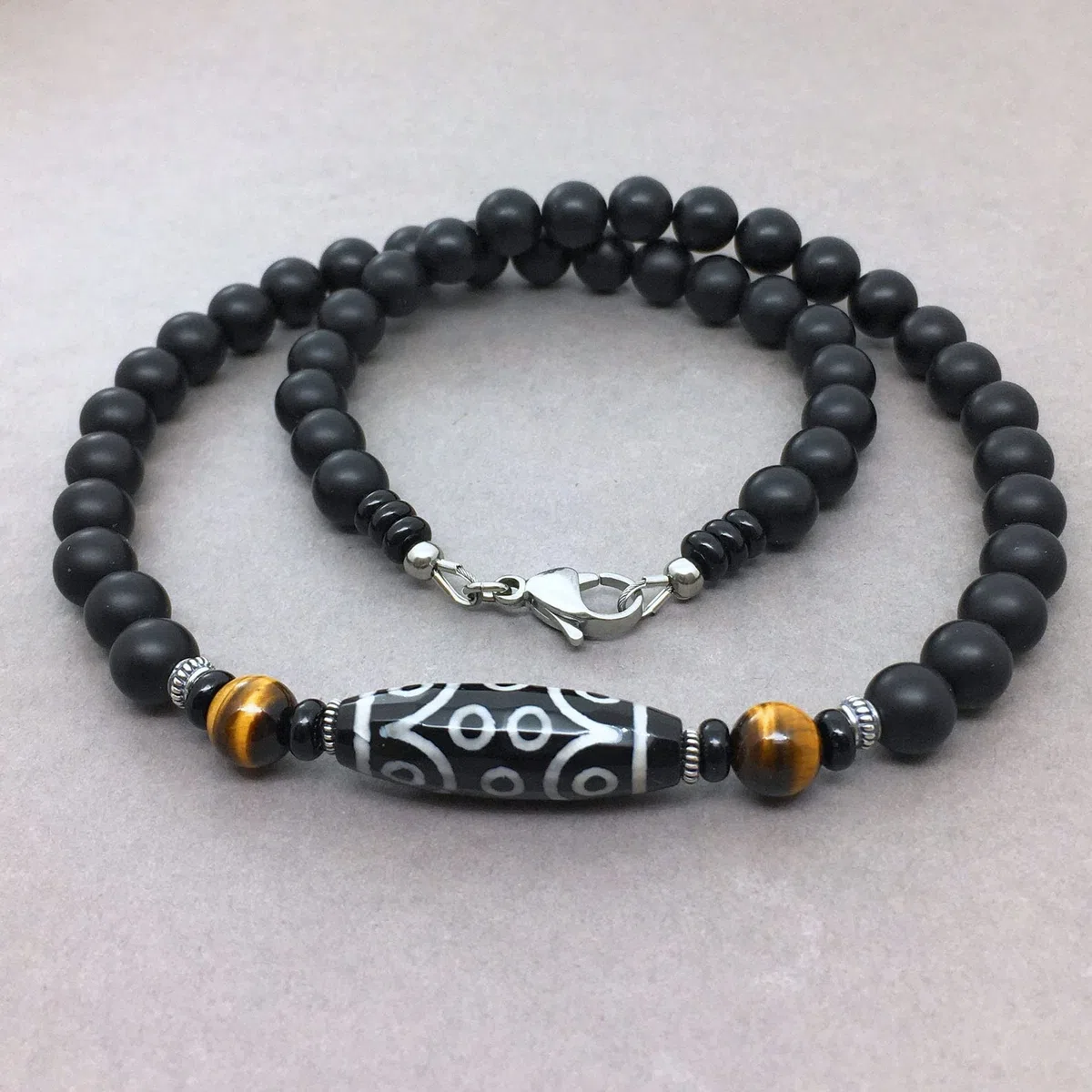 Collana Uomo Ciondolo Donna Catenella Regalo collana Da Uomo Artigianale Blu Nero Onice Turchese Gemma Perline Collana