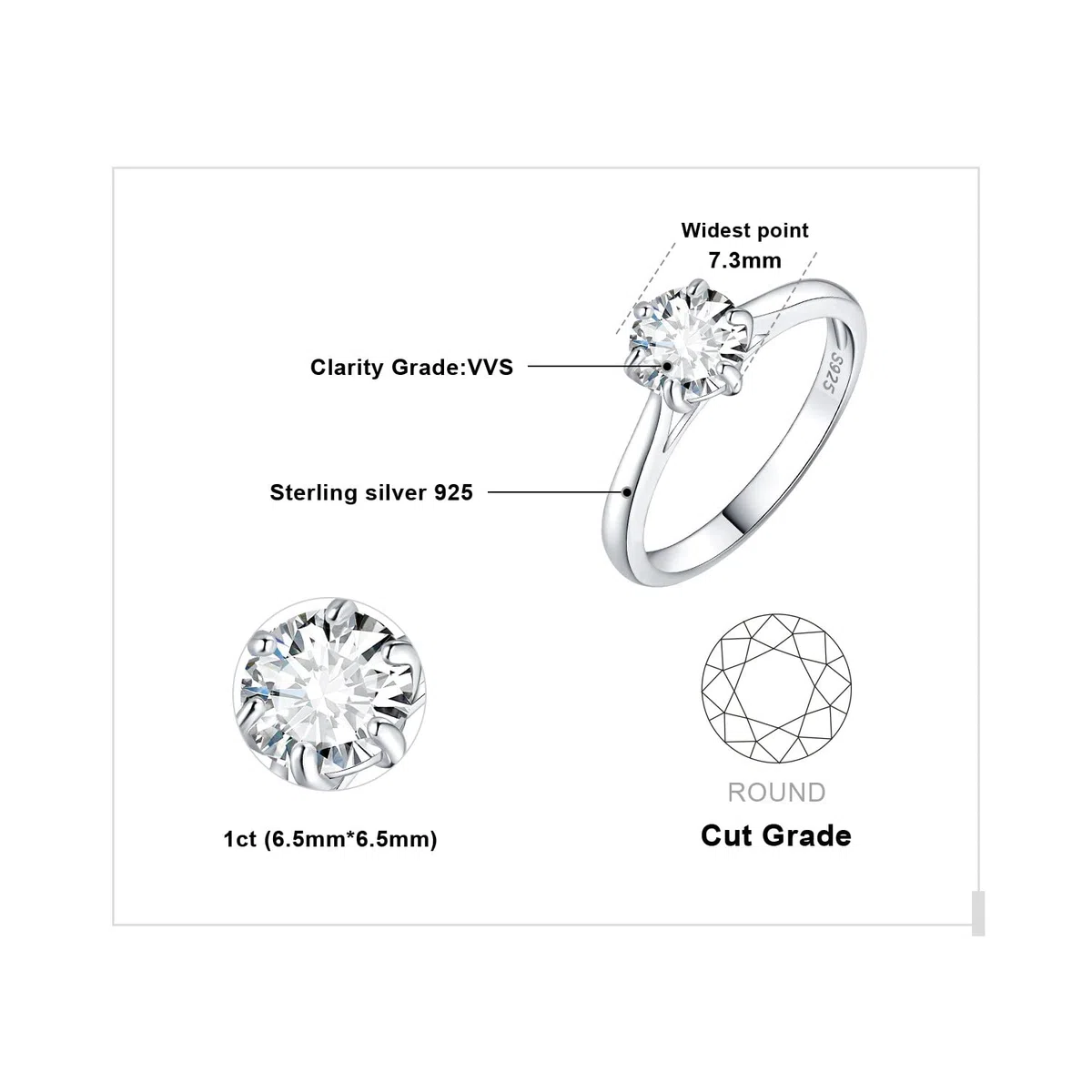JewelryPalace 0.5-3ct Classico Anello Solitario Donna Argento 925 con Creato Moissanite, Diamante Simulato Anelli con Pietra Rotonda, Semplice Fedine Fidanzamento in Tre Ori Set Gioielli Donna