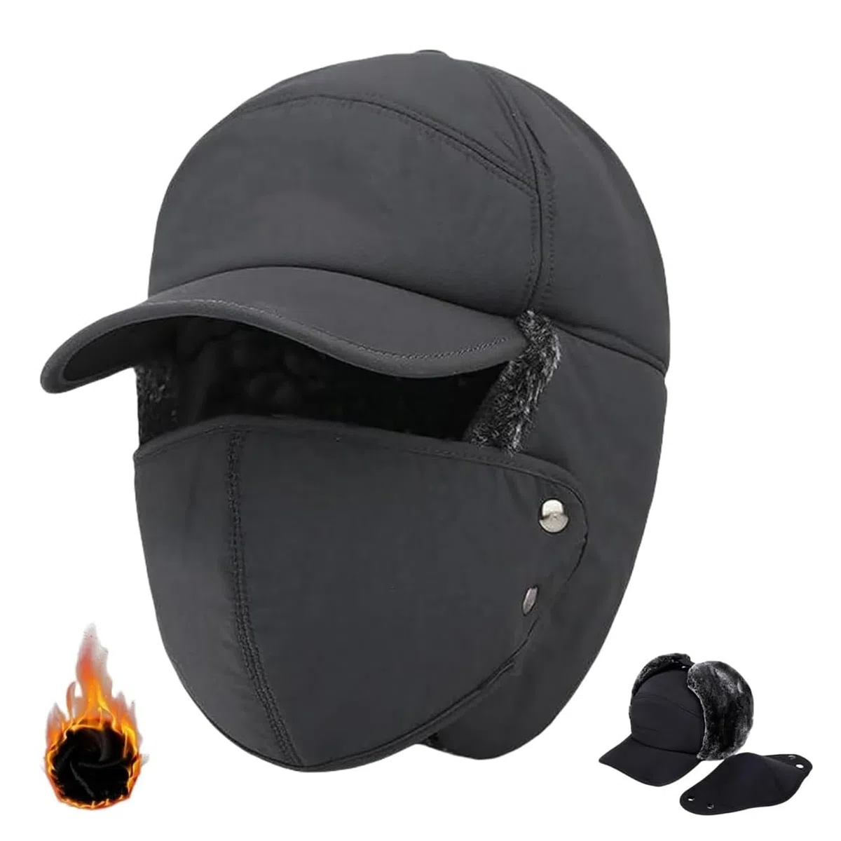 Eznaobo Cappello unisex antivento caldo protezione per le orecchie protezione del viso, cappello invernale 3 in 1 in pelliccia sintetica cappello da sci scaldacollo paraorecchie termico antivento