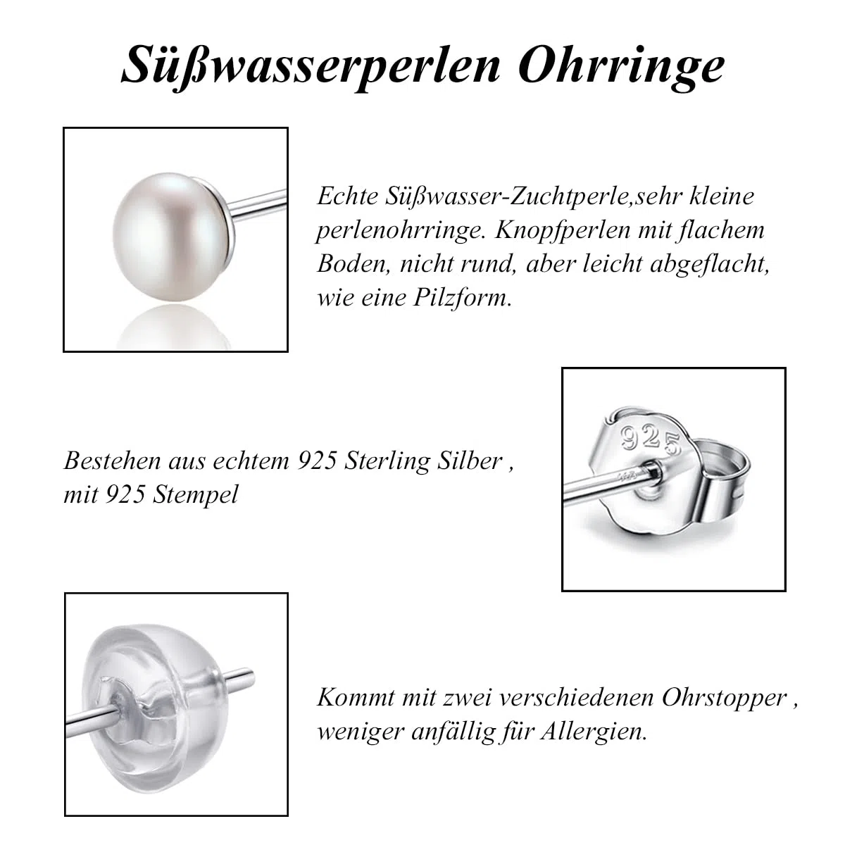 Orecchini con perle d'acqua dolce, piccoli mini 3 mm, 4 mm, 5 mm, vere perle d'acqua dolce coltivate in argento sterling 925, placcati in oro, per ragazze