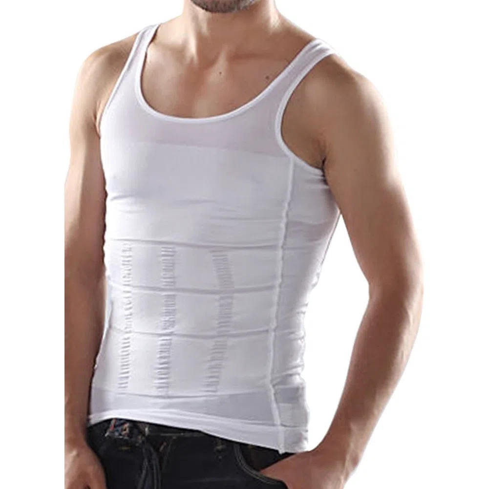 WannGe Mens Che dimagrisce la Camicia della Maglia dello Shaper del Corpo, carro Armato, Confezione da 2 – Nero e Bianco., M