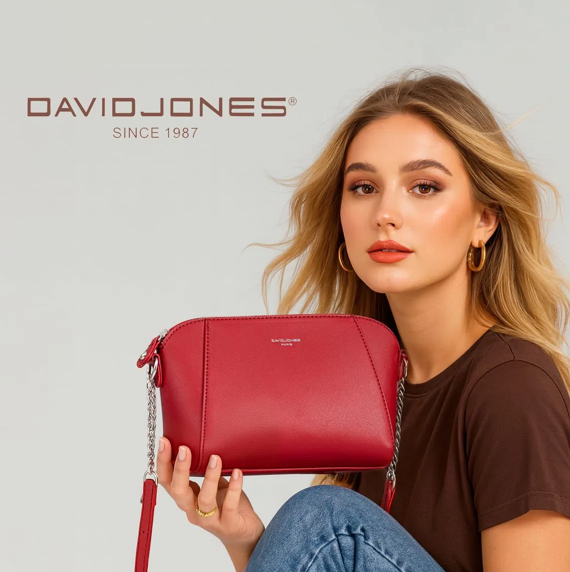 David Jones - Borsa Tracolla Piccola Donna - Borsa a Spalla Catena - Crossbody Messenger Bag PU Pelle - Borsetta Mano Borsello Sera Noche Clutch Pochette Elegante Moda Città Lavoro