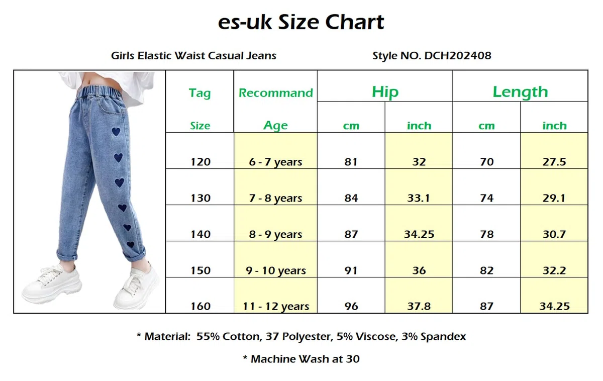 Jeans casual da ragazza con vita elastica con tasche posteriori, jeans perfetti per bambini dai 6 ai 12 anni, comodi pantaloni da ragazza da indossare tutti i giorni