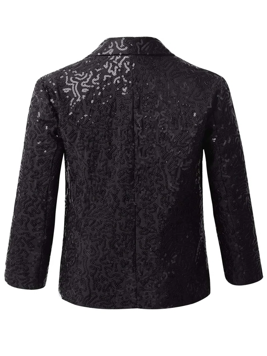Agoky Blazer Elegante per Bambini Ragazzi Tuxedo Smoking Giacca da Cerimonia con Paillettes Cappotto Formale Slim Fit Suit Top da Battesimo Comunione Partito