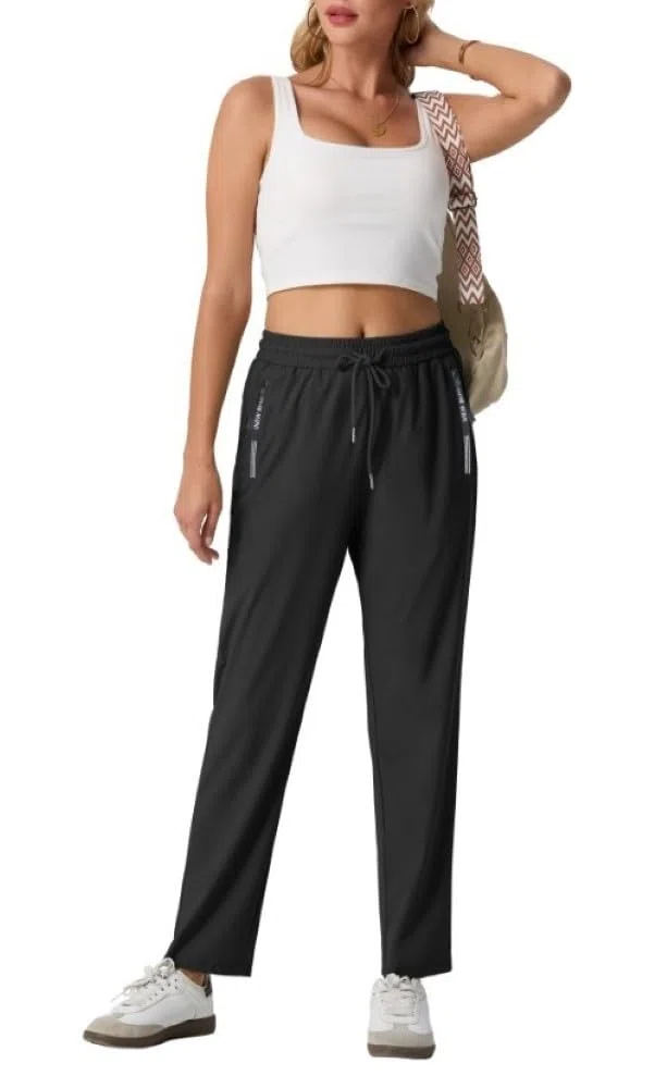 PrinStory Pantaloni da donna UK Quick Dry Walking Pantaloni con tasche con cerniera