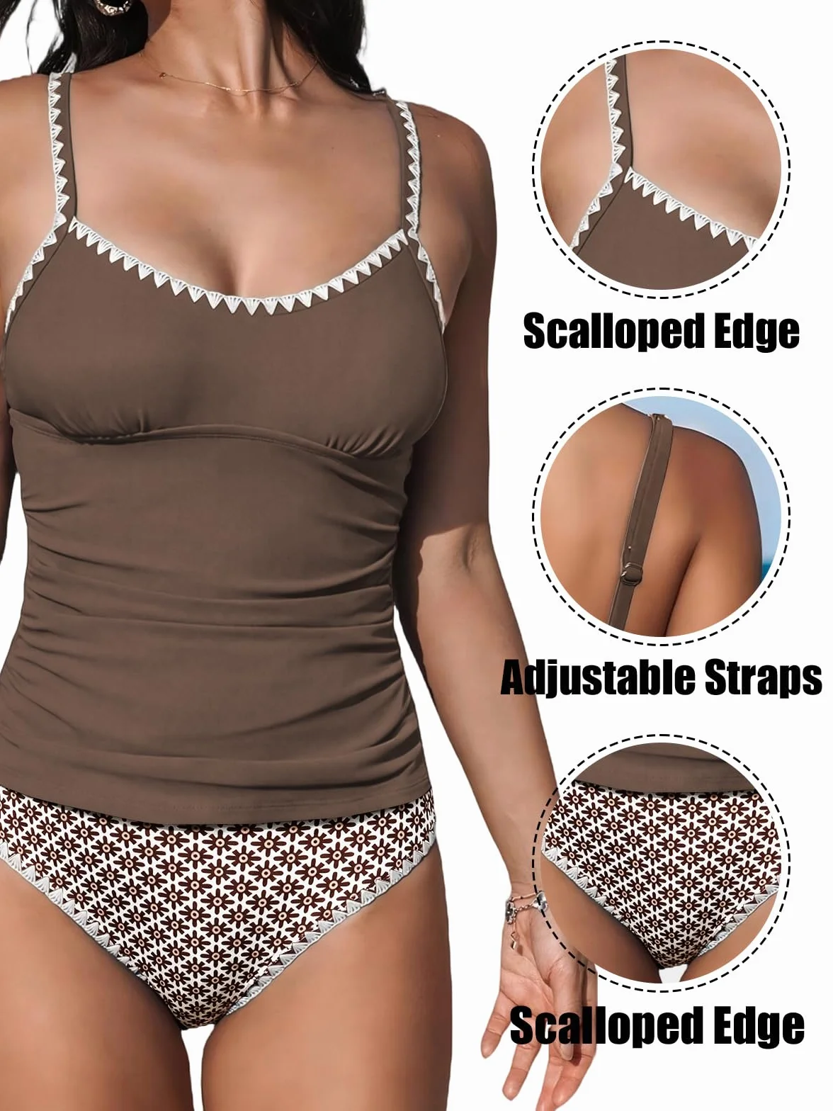 Tankini Donna Mare Costume da Bagno Due Pezzi Push Up Imbottito Reggiseno Modello del Bordo del Dente Regolabile Costume da Bagno
