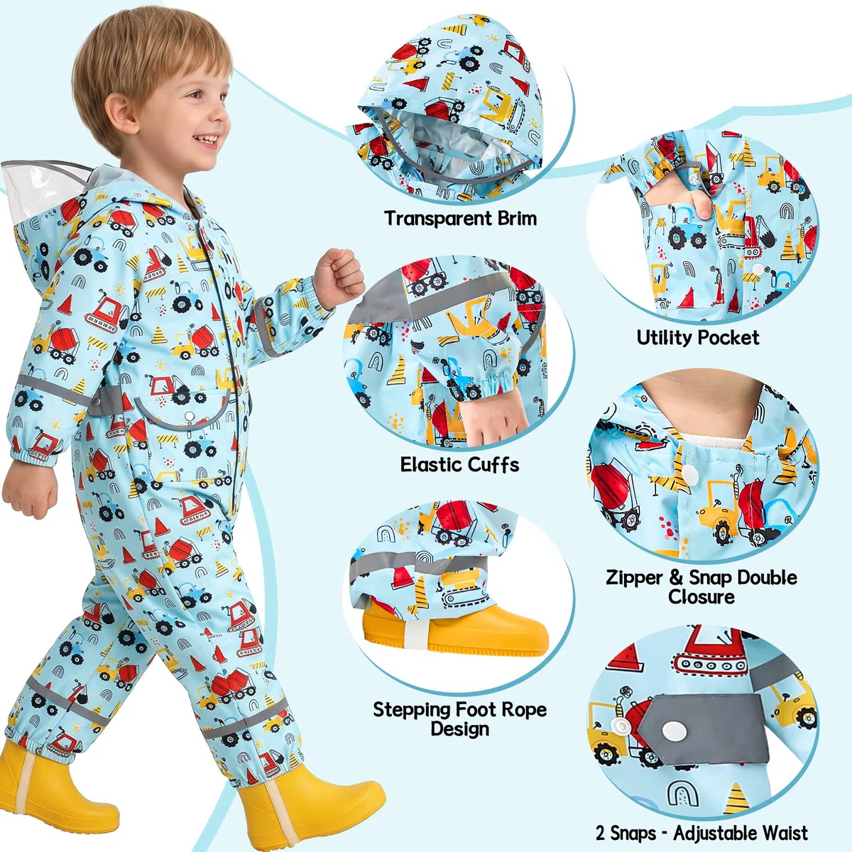 Ragazze Impermeabile con Cappuccio Bambini Tuta da Pioggia Leggero Tutto in Uno Giacche Stampe Cartone Tutina Antipioggia Giacca Poncho Impermeabili Abbigliamento Bambina 1-9 Anni
