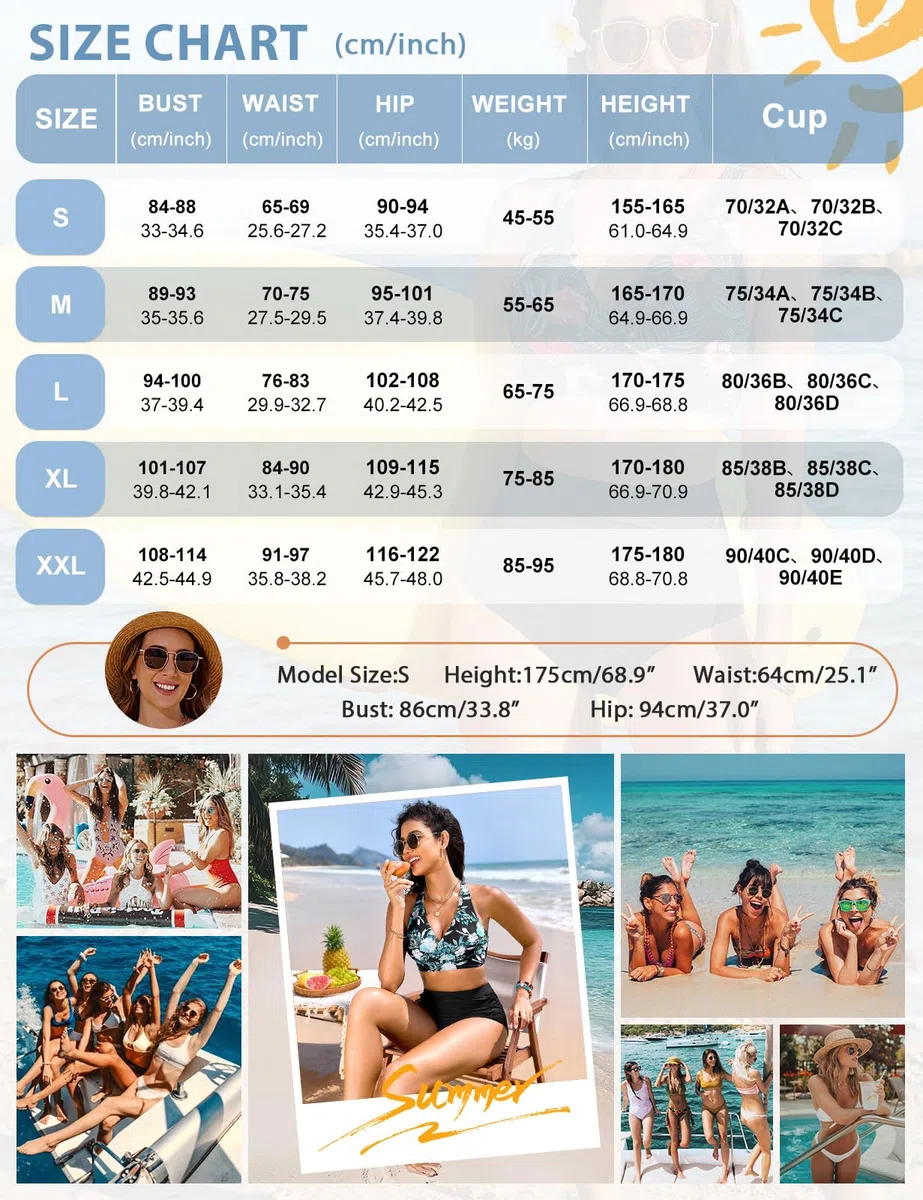 Tuopuda Costume da Bagno Donna a Vita Alta in Due Pezzi,Top Bikini Push up con Scollo a V e Slip per Il Controllo della Pancia,Schiena Incrociata Costumi da Bagno