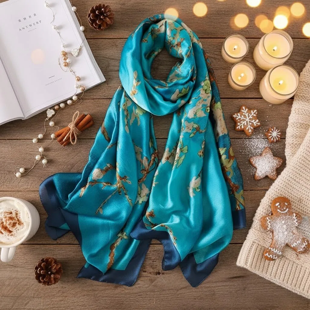 Trillion London® - Sciarpa in seta da donna, firmata, collezione primaverile, leggera, scialle avvolgente, beige, adatta per la vita quotidiana e viaggi, finitura liscia e morbida